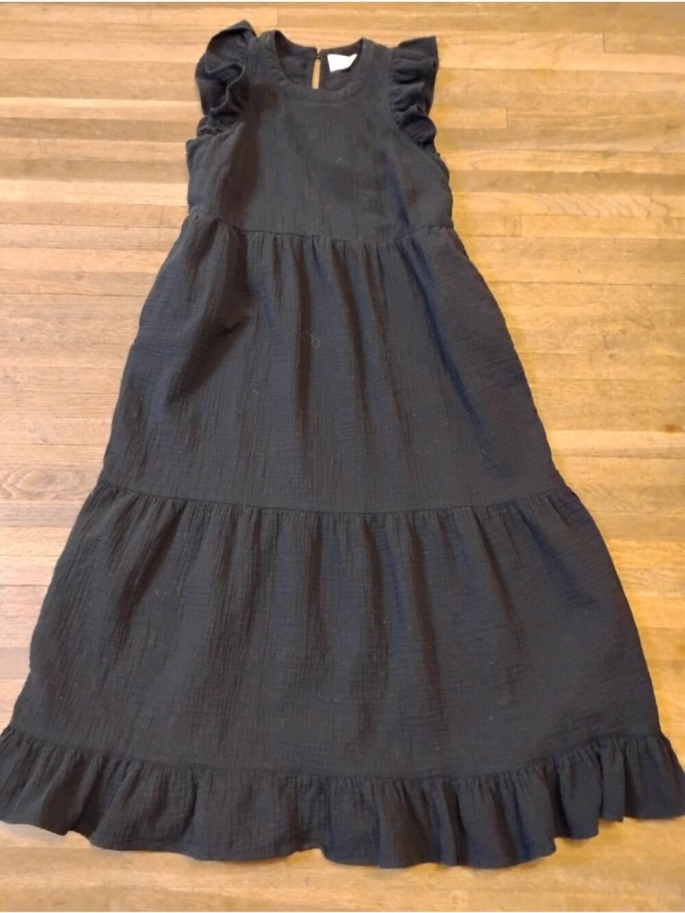 Universal Thread Midi Dress Cotton Gauze Tiered Ruffle Sleeve Casual M Black